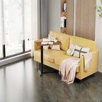Black Oak Rolling C-Shape Adjustable Height Sofa Side Table for 1 Person