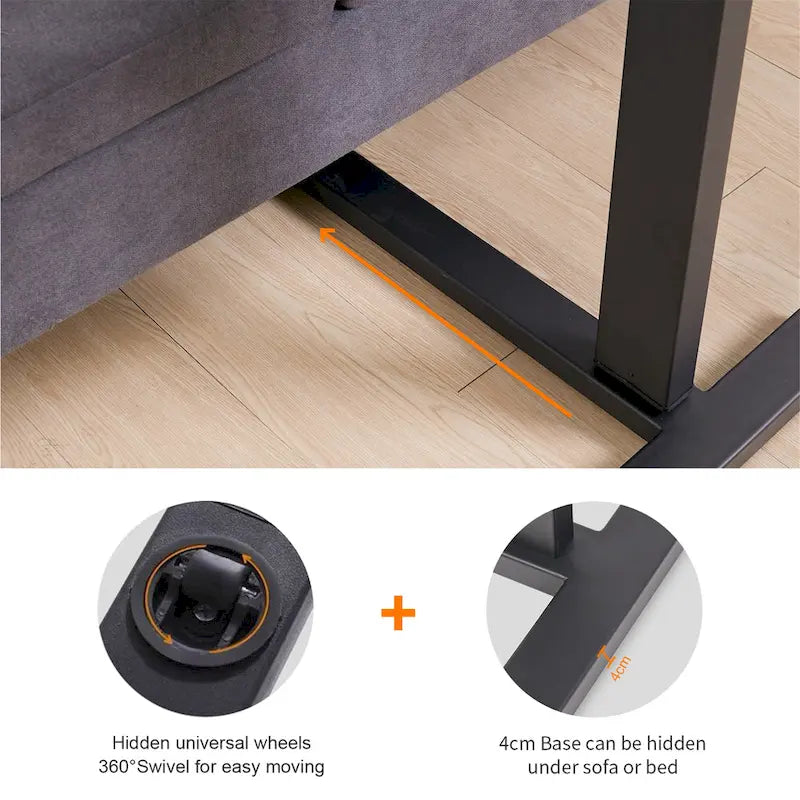 Black Oak Rolling C-Shape Adjustable Height Sofa Side Table for 1 Person