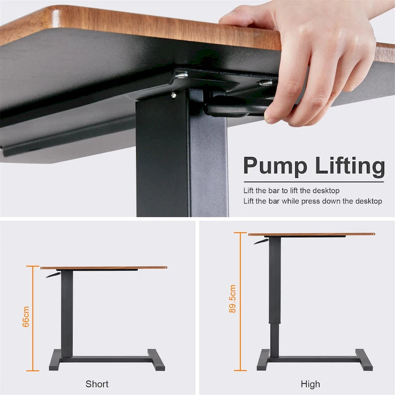 Black Oak Rolling C-Shape Adjustable Height Sofa Side Table for 1 Person