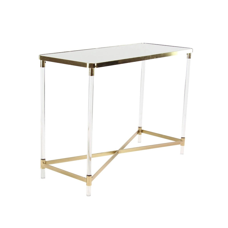 Silver / Gold X-Base Console Table with Mirror Top and Acrylic Legs for 1–2 Person