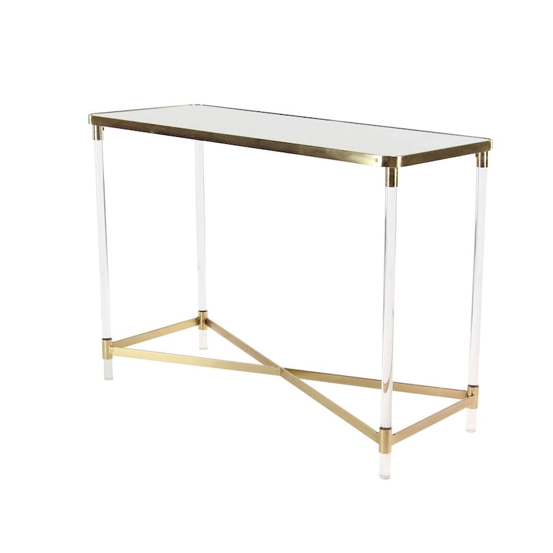 Silver / Gold X-Base Console Table with Mirror Top and Acrylic Legs for 1–2 Person