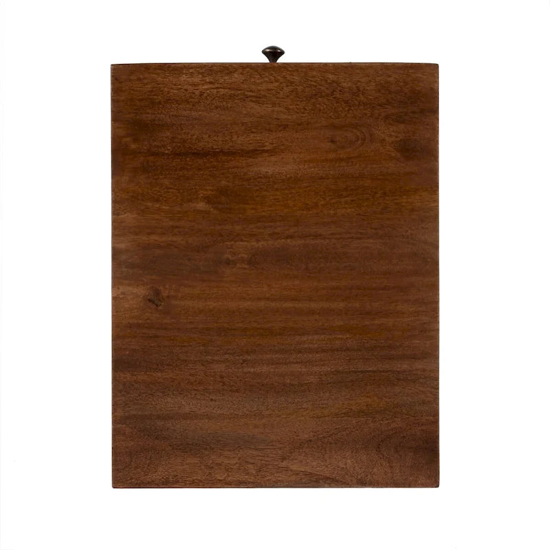 Brown Walnut Mango Wood C-Shape End Table with Gold Iron Frame and 1 Drawer for 1 Person