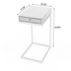 Brown Walnut Mango Wood C-Shape End Table with Gold Iron Frame and 1 Drawer for 1 Person
