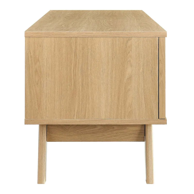 Oak / Walnut MDF TV Stand with Rattan Sliding Door and Cable Management for 1 Person