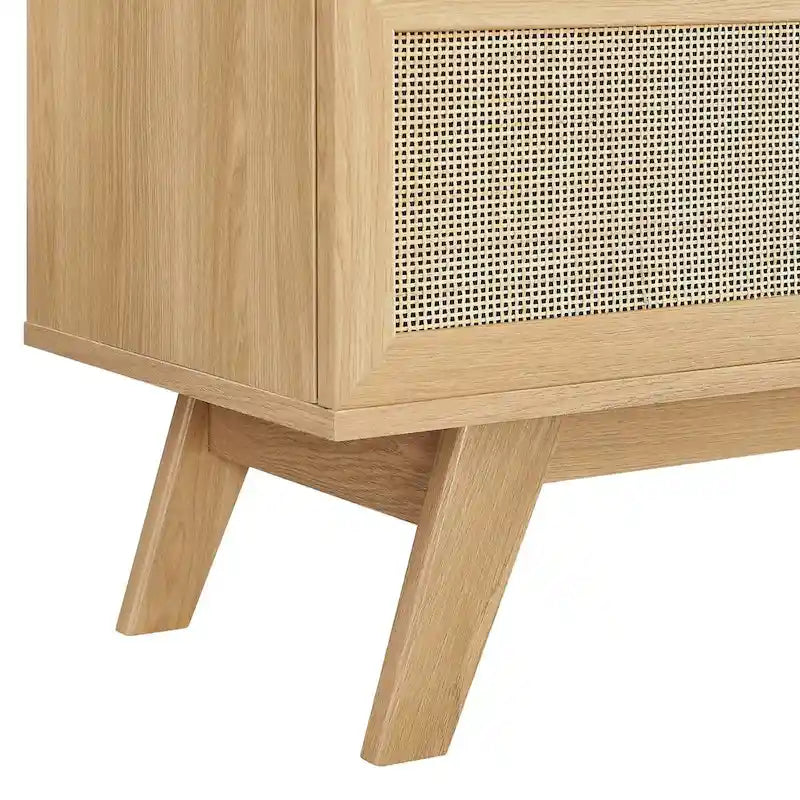 Oak / Walnut MDF TV Stand with Rattan Sliding Door and Cable Management for 1 Person