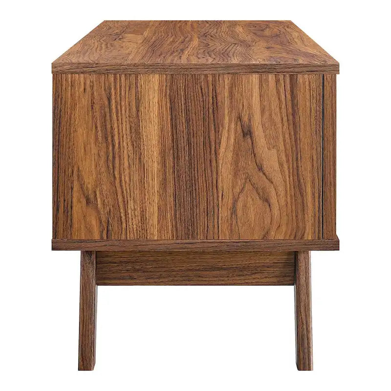 Oak / Walnut MDF TV Stand with Rattan Sliding Door and Cable Management for 1 Person