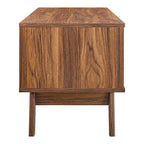 Oak / Walnut MDF TV Stand with Rattan Sliding Door and Cable Management for 1 Person