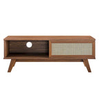 Oak / Walnut MDF TV Stand with Rattan Sliding Door and Cable Management for 1 Person