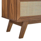 Oak / Walnut MDF TV Stand with Rattan Sliding Door and Cable Management for 1 Person