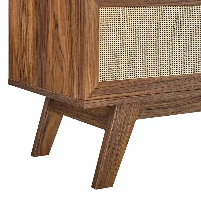 Oak / Walnut MDF TV Stand with Rattan Sliding Door and Cable Management for 1 Person