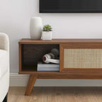 Oak / Walnut MDF TV Stand with Rattan Sliding Door and Cable Management for 1 Person