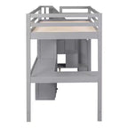 Hochbett in Twin-Größe mit L-förmigem Schreibtisch, 3 Schubladen, Schrank, Treppenstauraum, aus massivem Kiefernholz/MDF gefertigt