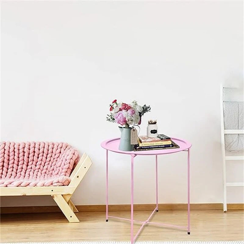 Grey / White / Pink / Purple Folding Metal Tray Side Table for Indoor and Outdoor Use for 1 Person