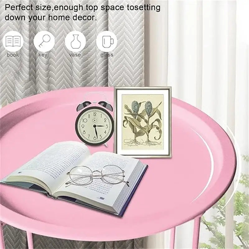 Grey / White / Pink / Purple Folding Metal Tray Side Table for Indoor and Outdoor Use for 1 Person