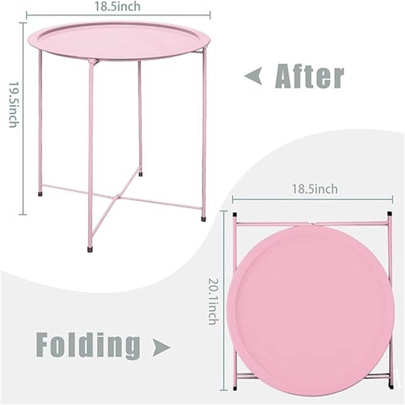 Grey / White / Pink / Purple Folding Metal Tray Side Table for Indoor and Outdoor Use for 1 Person