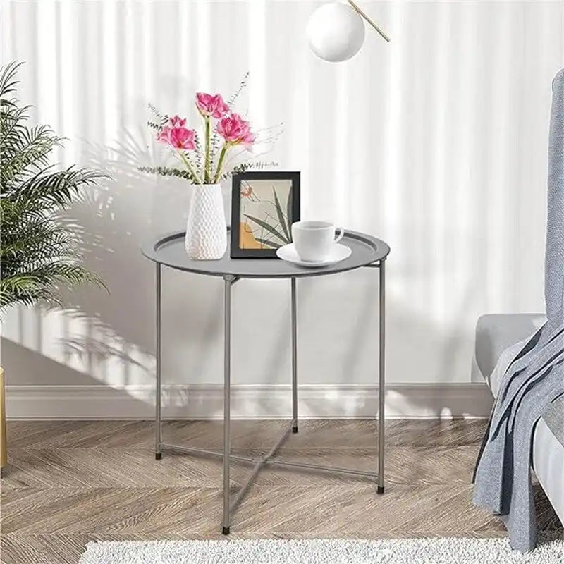 Grey / White / Pink / Purple Folding Metal Tray Side Table for Indoor and Outdoor Use for 1 Person
