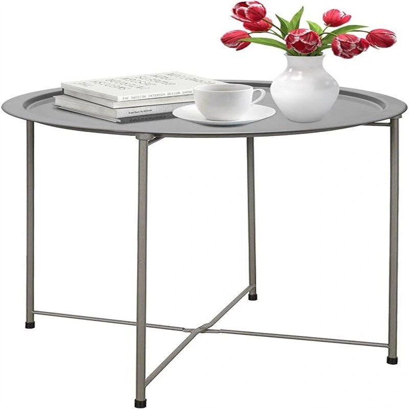 Grey / White / Pink / Purple Folding Metal Tray Side Table for Indoor and Outdoor Use for 1 Person