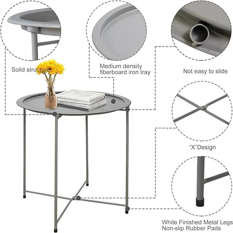 Grey / White / Pink / Purple Folding Metal Tray Side Table for Indoor and Outdoor Use for 1 Person