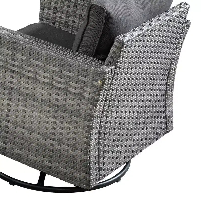 Ovios Venedig 11-teiliges Outdoor-Gartenmöbelset aus Korbgeflecht mit Metall-Feuerstelle, Drehstühlen und Kissen