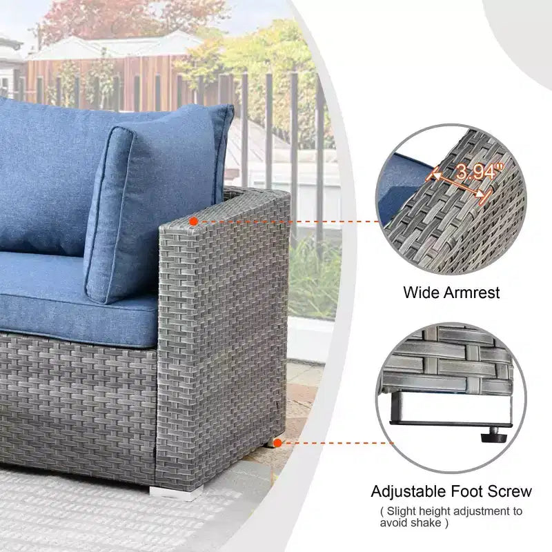 Ovios Venedig 11-teiliges Outdoor-Gartenmöbelset aus Korbgeflecht mit Metall-Feuerstelle, Drehstühlen und Kissen