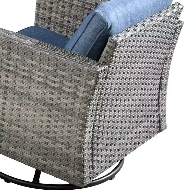 Ovios Venedig 11-teiliges Outdoor-Gartenmöbelset aus Korbgeflecht mit Metall-Feuerstelle, Drehstühlen und Kissen