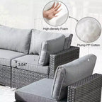 Ovios Venedig 11-teiliges Outdoor-Gartenmöbelset aus Korbgeflecht mit Metall-Feuerstelle, Drehstühlen und Kissen