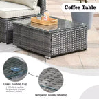 Ovios Venedig 11-teiliges Outdoor-Gartenmöbelset aus Korbgeflecht mit Metall-Feuerstelle, Drehstühlen und Kissen