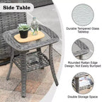 Ovios Venedig 11-teiliges Outdoor-Gartenmöbelset aus Korbgeflecht mit Metall-Feuerstelle, Drehstühlen und Kissen