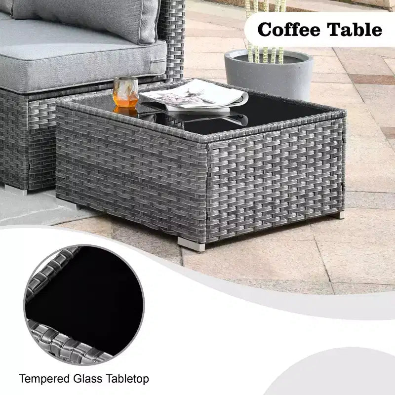 Ovios Venice 9-teiliges Gartenmöbelset aus Korbgeflecht, Konversationssofa, Sektionalsofa mit Drehsessel und Kissen