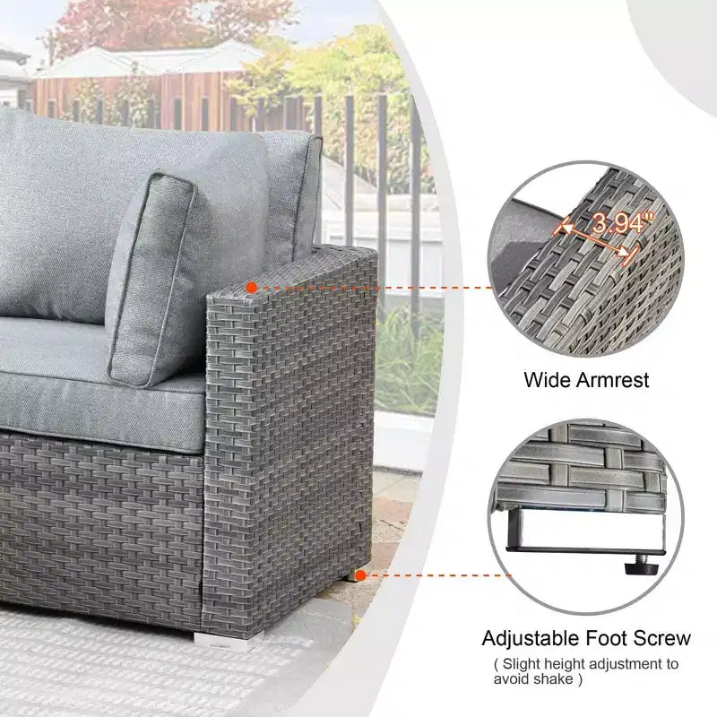 Ovios Venice 9-teiliges Gartenmöbelset aus Korbgeflecht, Konversationssofa, Sektionalsofa mit Drehsessel und Kissen