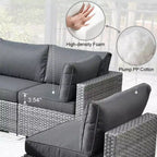 Ovios Venice 9-teiliges Gartenmöbelset aus Korbgeflecht, Konversationssofa, Sektionalsofa mit Drehsessel und Kissen