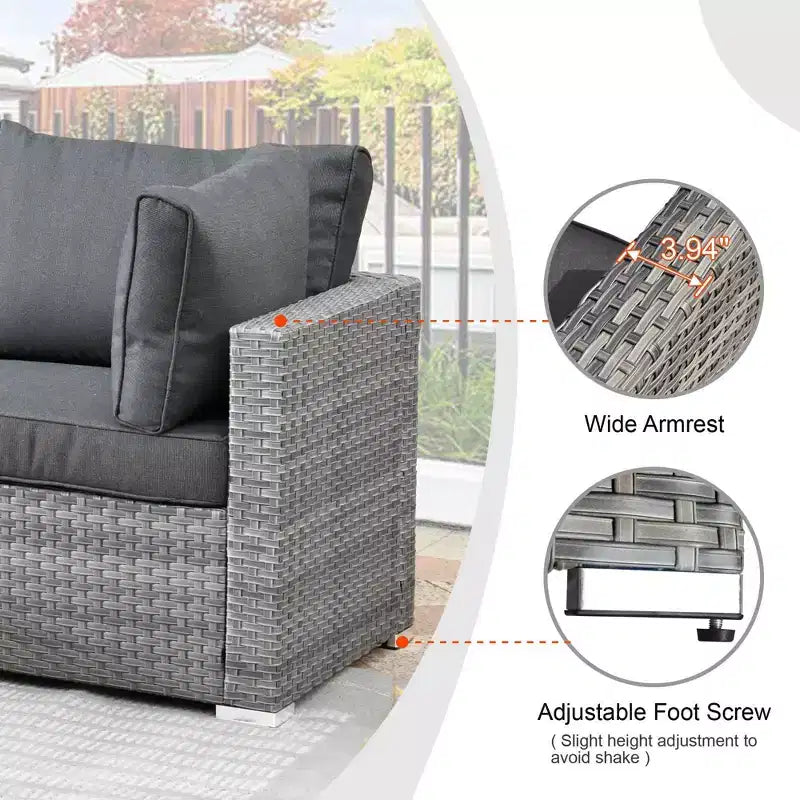 Ovios Venice 9-teiliges Gartenmöbelset aus Korbgeflecht, Konversationssofa, Sektionalsofa mit Drehsessel und Kissen