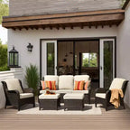 Ovios Orlando 5pc Gray Wicker Outdoor Patio Furniture Conversation Sofa Set with Cushions