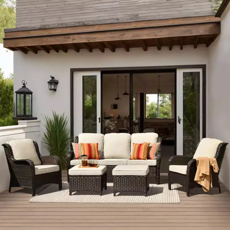 Ovios Orlando 5pc Gray Wicker Outdoor Patio Furniture Conversation Sofa Set with Cushions