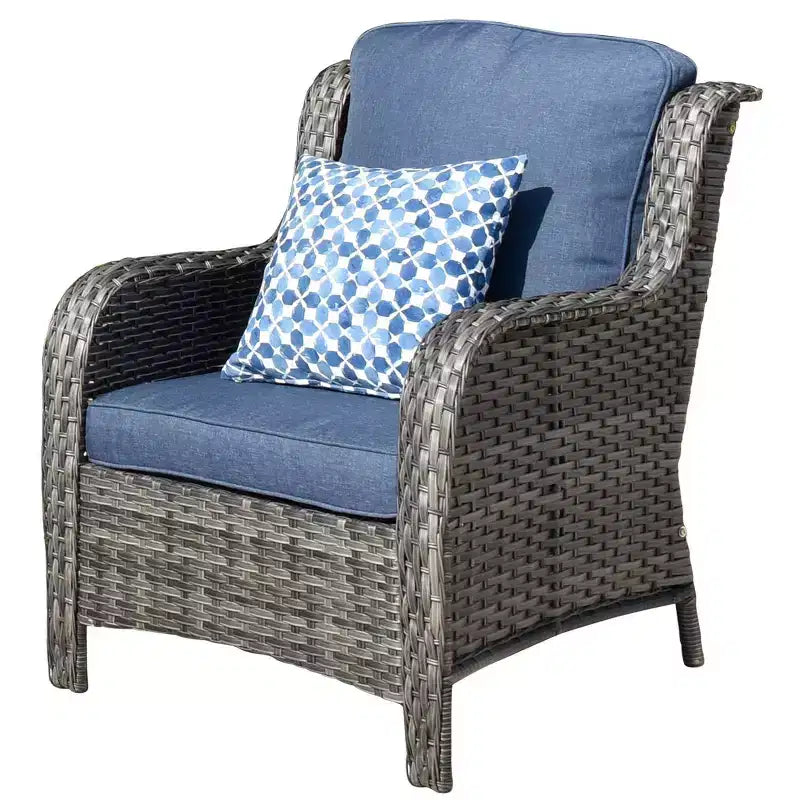 Ovios Orlando 7-teilige Lounge-Garnitur aus grauem Rattan für den Außenbereich mit Kissen