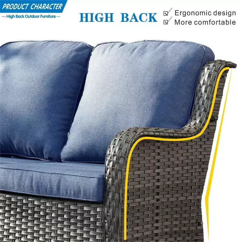 Ovios Orlando 7-teilige Lounge-Garnitur aus grauem Rattan für den Außenbereich mit Kissen