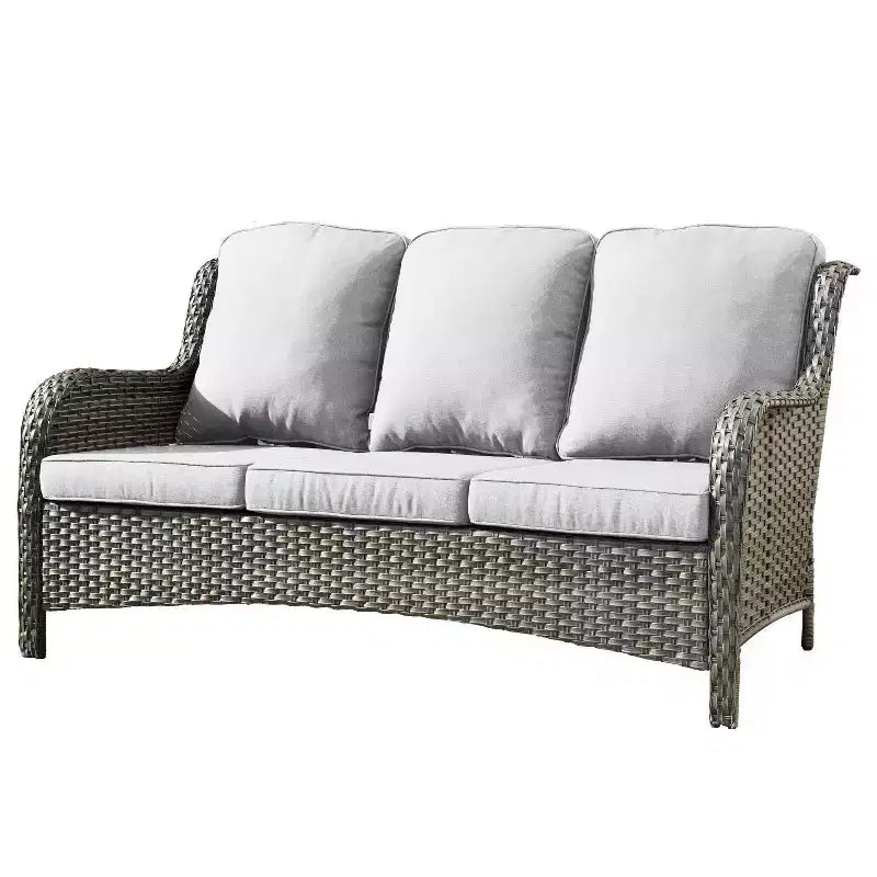 Ovios Orlando 7-teilige Lounge-Garnitur aus grauem Rattan für den Außenbereich mit Kissen