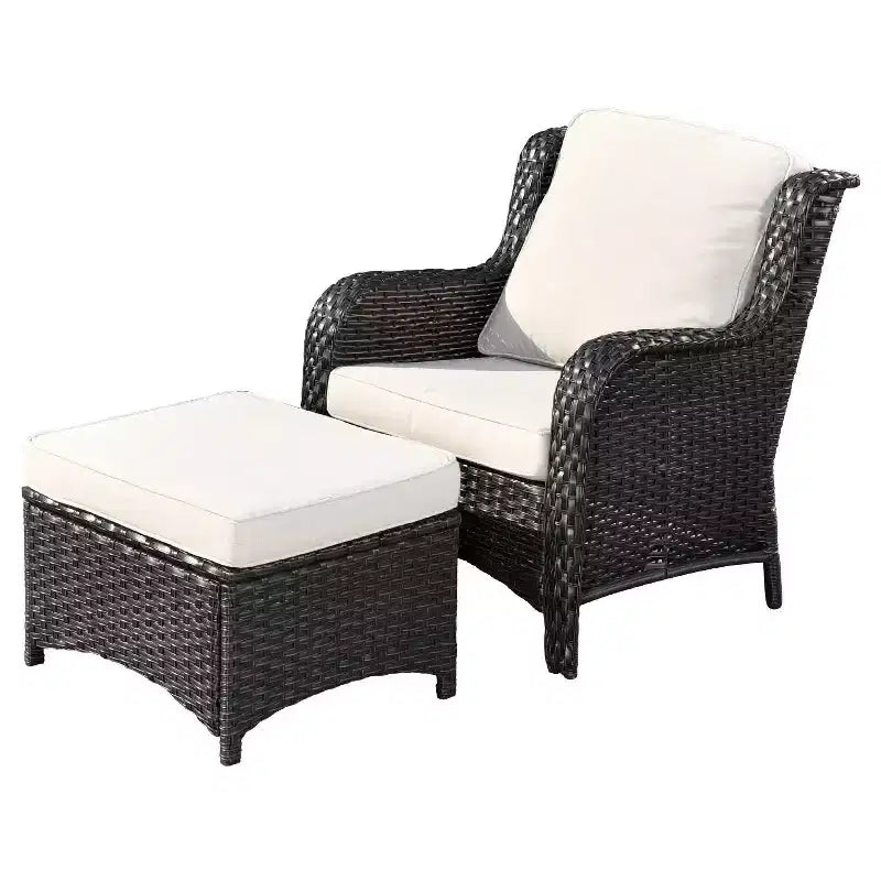 Ovios Orlando 7-teilige Lounge-Garnitur aus grauem Rattan für den Außenbereich mit Kissen