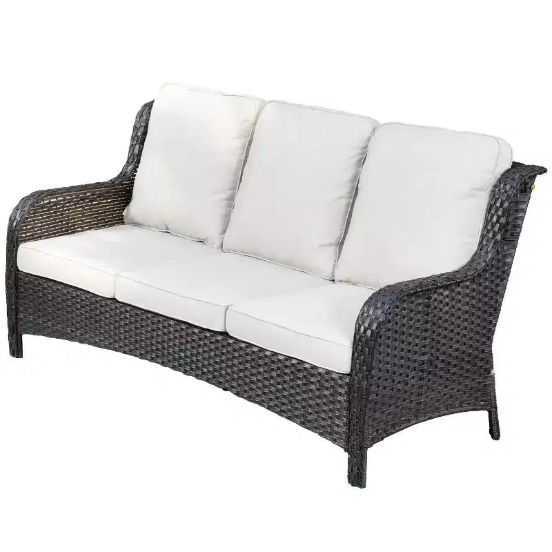 Ovios Orlando 7-teilige Lounge-Garnitur aus grauem Rattan für den Außenbereich mit Kissen