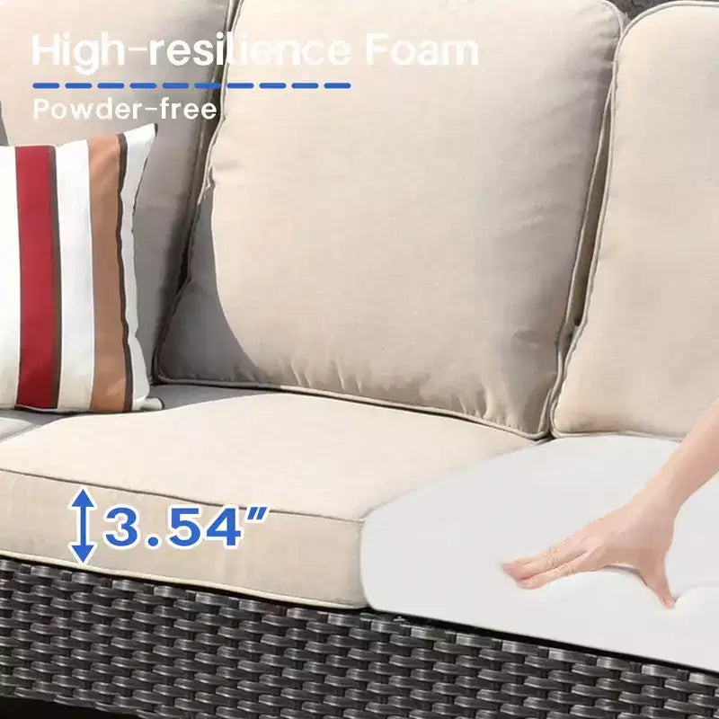 Ovios Orlando 7-teilige Lounge-Garnitur aus grauem Rattan für den Außenbereich mit Kissen