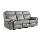 Gray Faux Leather Dual Manual Reclining Loveseat with Center Console, Cup Holders and USB Ports for 2 Person