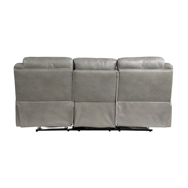 Gray Faux Leather Dual Manual Reclining Loveseat with Center Console, Cup Holders and USB Ports for 2 Person