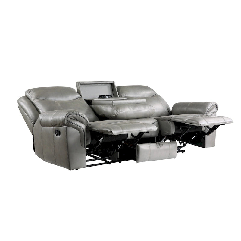 Gray Faux Leather Dual Manual Reclining Loveseat with Center Console, Cup Holders and USB Ports for 2 Person