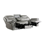 Gray Faux Leather Dual Manual Reclining Loveseat with Center Console, Cup Holders and USB Ports for 2 Person
