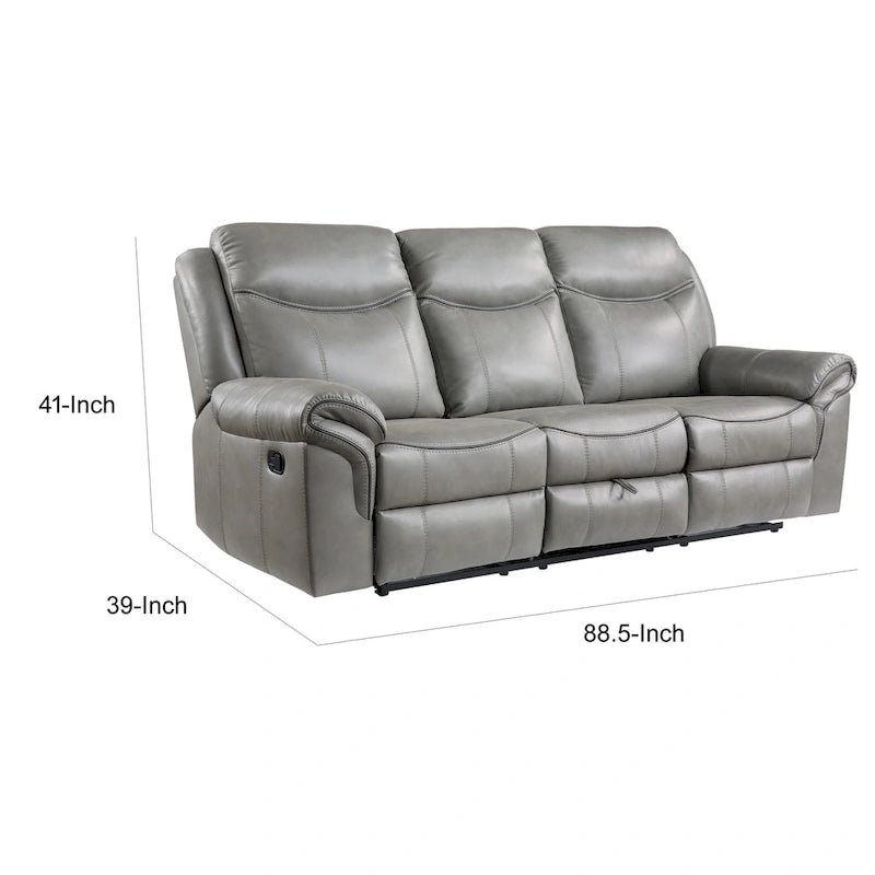Gray Faux Leather Dual Manual Reclining Loveseat with Center Console, Cup Holders and USB Ports for 2 Person