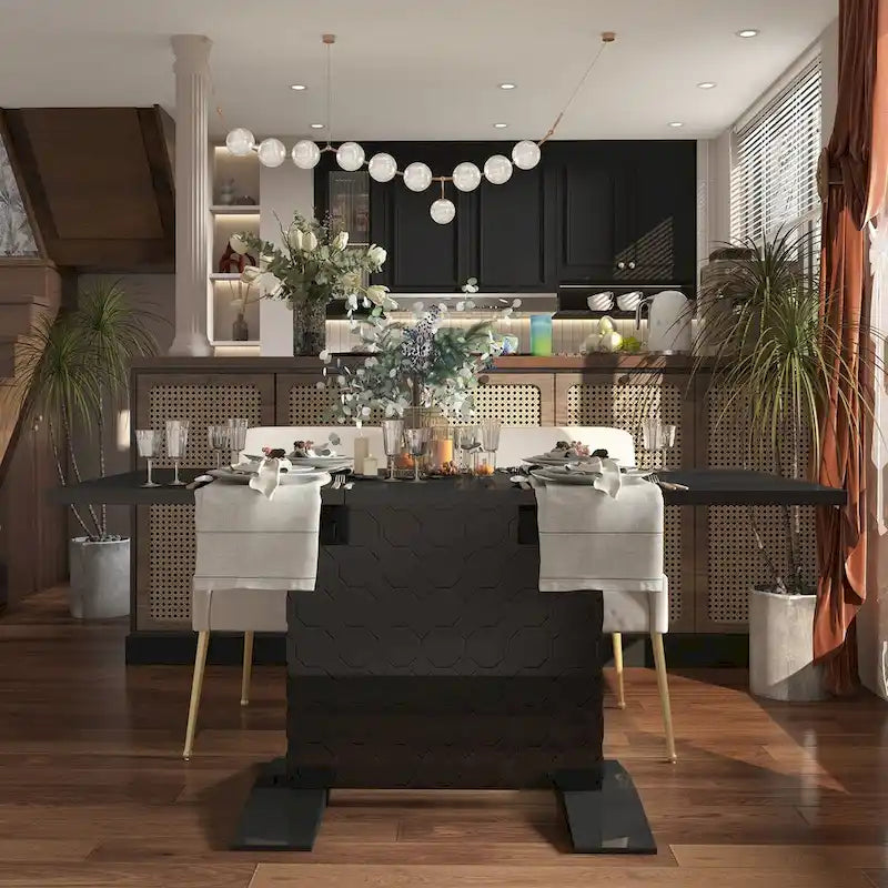 White / Black High-Gloss Expandable Dining Table for up to 6 Person