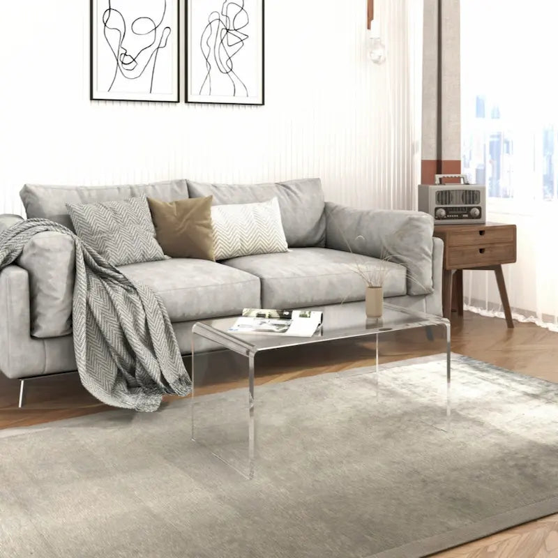 32  Long Rectangle All Acrylic 15mm Thick Waterfall Coffee Table, Clear