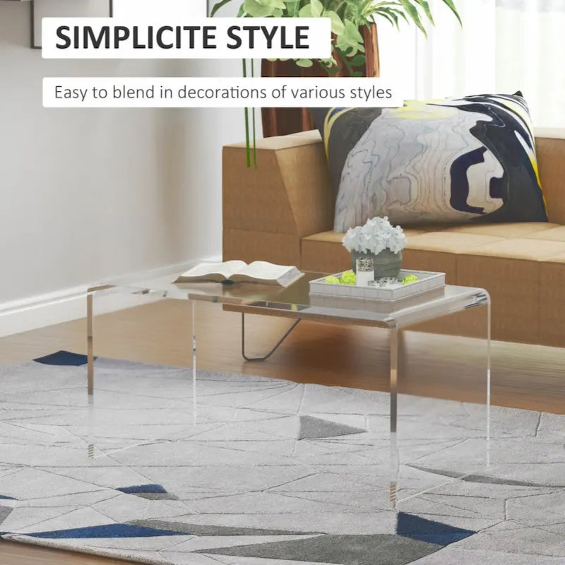 Clear Acrylic Waterfall Rectangle Coffee Table / Side Table for 1–2 Person, 32"