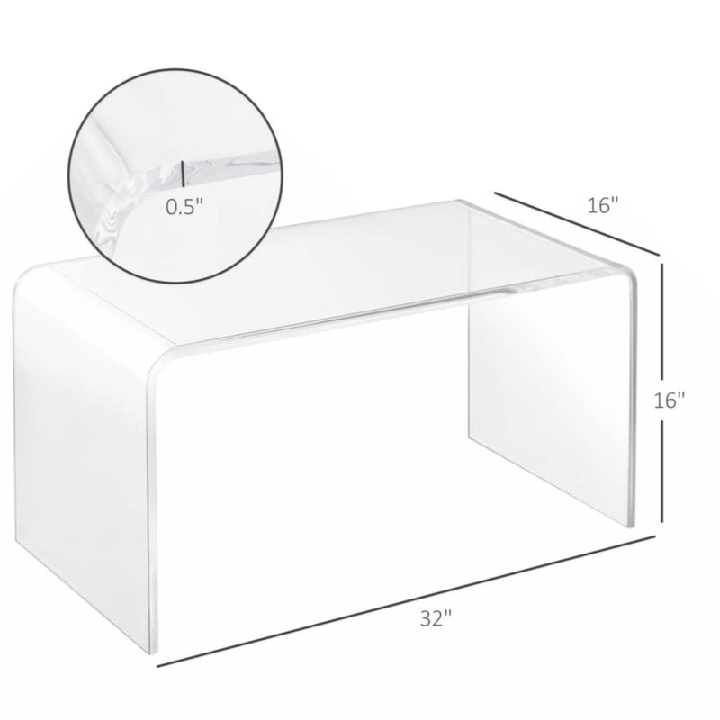 Clear Acrylic Waterfall Rectangle Coffee Table / Side Table for 1–2 Person, 32"