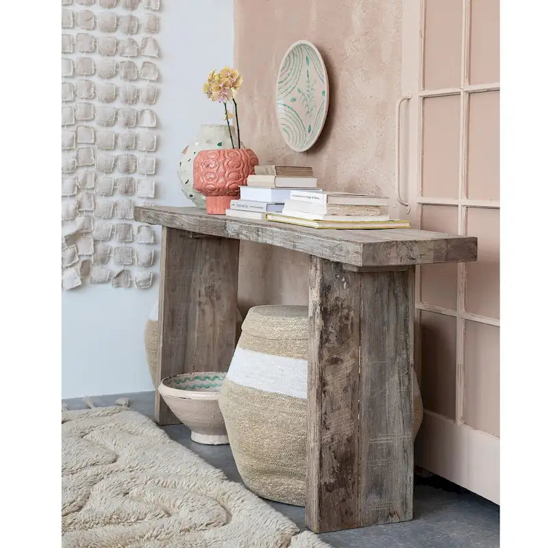 Natural Reclaimed Wood Console Table with Black Metal Legs for 1–2 Person, 72"
